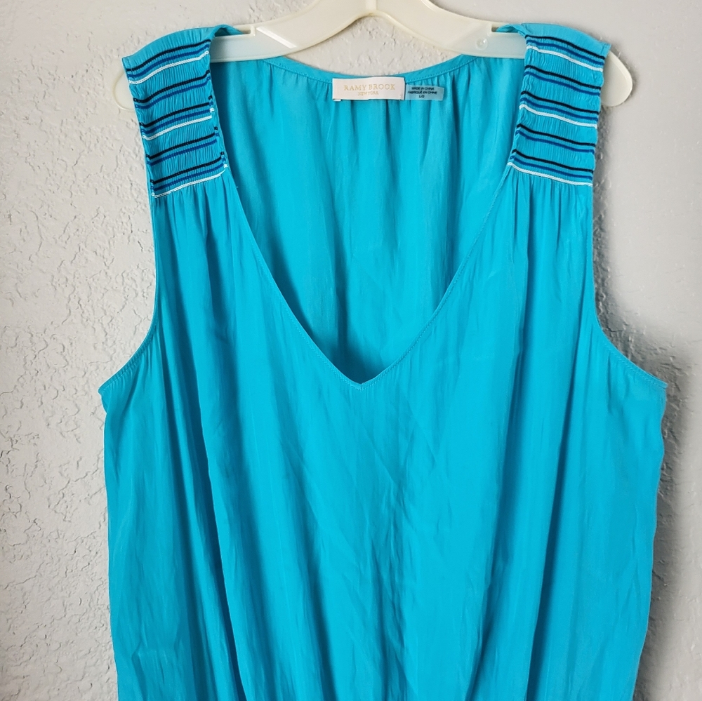 Ramy Brook Dany VNeck Sleeveless Embroidered Mini Dress Smocked Drop Waist Large - Picture 4 of 11